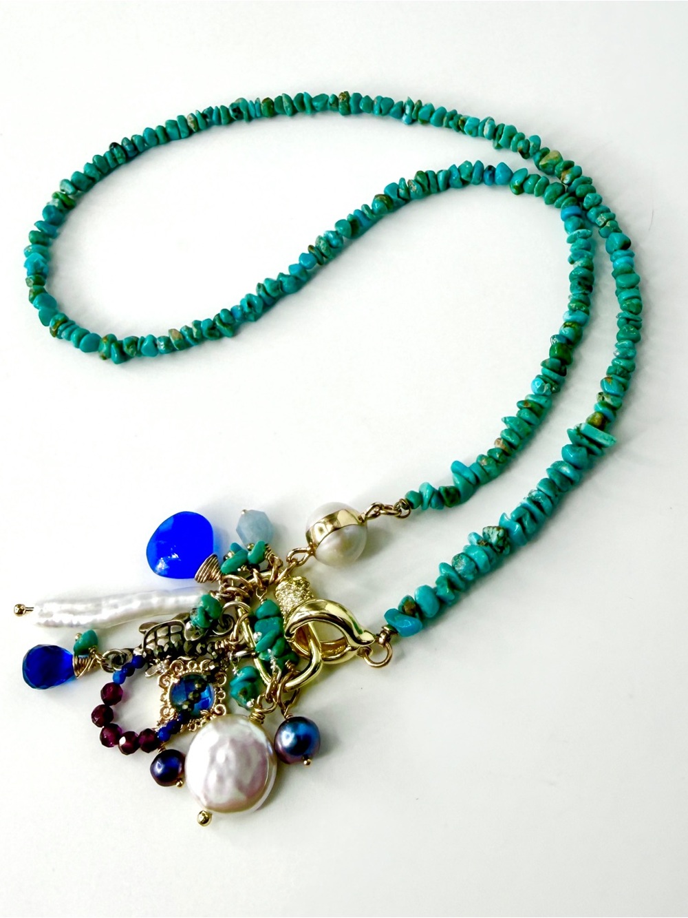 Turquoise Charm Necklace, Mixed Gemstone Charm Necklace